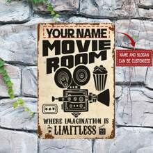 自定义名称或文字金属牌匾 - 个性化家庭影院装饰，复古风格墙板，8x12 英寸