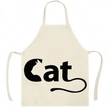 1pc Cat Pattern Linen Kitchen Apron, Creative Funny Fashionable Printed Home Cleaning Apron, Waterproof Anti-Oil Easy To Wash Cooking Baking Apron, Creative Home Apron, Work Uniform
