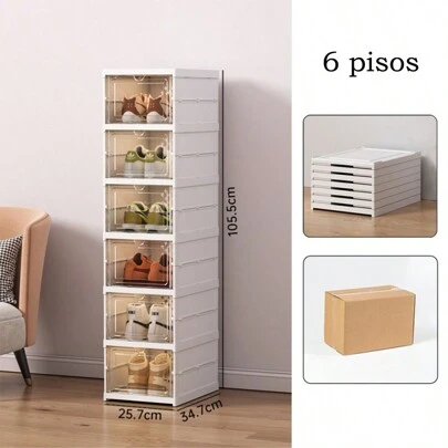 1pieza Zapatera Plegable, Organizador de Zapatos Plásticos Plegable y Apilable con Tapas para Mujeres y Hombres, Ahorro de Espacio,6 Niveles,navidad!