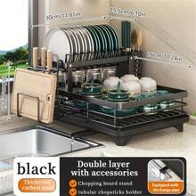 1 Set Dish Rack, 2 Tier Dish Drying Rack, Rustproof Kitchen Dish Drying Rack With Drainboard And Utensil Holder For Kitchen Countertop, Kitchen Accessories