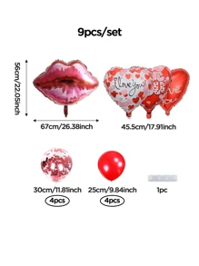 9pcs/Set Valentine's Day Decoration Balloons - Adorable Lip/Mouth/17" Heart "I Love You" Foil Balloons, 12" Red Glitter Latex Balloons, 10" Red Latex Balloons, Suitable For Valentine's Day, Family Day, Engagement, Proposal, Romantic Decor - Multicolor - View 2