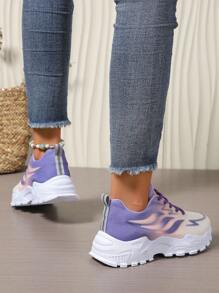 Damen Lässig Schuhe mit dickem Sohle und warmer Fütterung, runde Zehenkappe mit Flammen Muster, leichte Laufschuhe, weiche rutschfeste Sohle für Outdoorsport