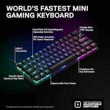 SteelSeries Apex Pro Mini HyperMagnetic Gaming Keyboard World's Fastest Adjustable Actuation Compact 60% Form Factor RGB PBT Keycaps USB-C English QWERTY Layout - Wired-UKEnglishQWERTY - View 3