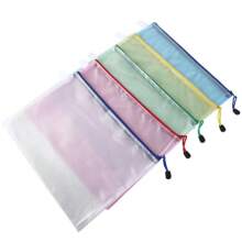 5pcs Zipper A4 Clear Grid PVC Plastic Document Bag, Student Test Paper File Folder, Office Supplies