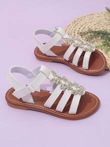 女孩可爱闪亮白蝴蝶平底凉鞋，适合日常穿着，休闲，时尚，春夏季公主风，斋月，开斋节 - 白色 - 查看 3