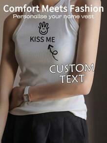 Individuelles, kurzes, geripptes Camisole für Damen, ärmelloses Lagen-Tanktop, enge Weste mit Racerback, ärmellose, lustige Oberteile für Sportjacken, Geschenke zum Valentinstag oder Jahrestag