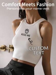 Individuelles, kurzes, geripptes Camisole für Damen, ärmelloses Lagen-Tanktop, enge Weste mit Racerback, ärmellose, lustige Oberteile für Sportjacken, Geschenke zum Valentinstag oder Jahrestag