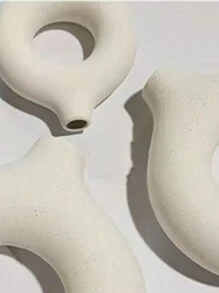 1pc Nordic Style Creative Donut Shaped Plastic Flower Vase, Decoration For Home, Living Room, Dining Table Home Decor Room Decor Glass Vase - Beige - View 5