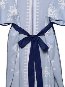 女士时尚通勤 V 领蝙蝠袖印花衬衫裙（带指定印花）