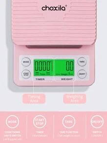 choxila 1pc Pink Coffee Scale With Timer, LCD Backlight Display, High Accuracy Kitchen Food Scale With Tare Function, 6.6LB/3KG Max Load, 0.1g Precision Sensor (Batteries Not Included) Back To School - Pink - View 4