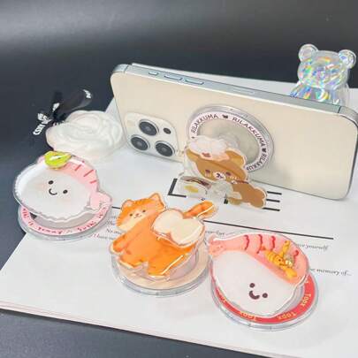 The Rotating Magnetic Stand Is Suitable For Magsafe Bear Sushi Magnetic Mobile Phone Desktop Slouchy Artifact Cartoon Cute Compatible With IPhone, Android Phone, Gift For Birthday, Family, Friends Push-Pull Phone Grip, Phone Holder, Phone Accessories