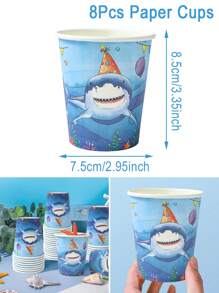 40pcs/Set Marine Shark Theme Disposable Tableware Set, Underwater World Blue Shark Party Decoration Birthday Decoration Disposable Tableware, Birthday Gift Party Favor, Summer Pool Party Disposable Food Container, Kitchen Food Tray Cake Tray Disposable Plates, Babe Shower Decor, Party Beverage Cup Water Cup