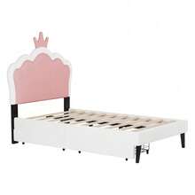Twin Size Upholstered Princess Bed With Crown Headboard And 2 Drawers,Twin  Size Platform Bed With Headboard And Footboard, Pink+White - 粉色 - 查看 6