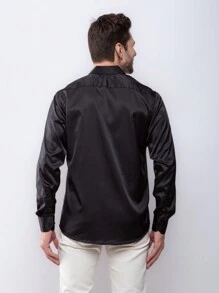 Slim Fit Long Sleeve Black White Dress Shirt Super Offer Immediate Shipping New Collection - 黑色 - 查看 4