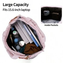 超轻大容量绗缝手提袋 - 粉色 - 查看 8