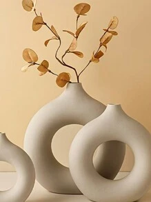 1pc Nordic Style Creative Donut Shaped Plastic Flower Vase, Decoration For Home, Living Room, Dining Table Home Decor Room Decor Glass Vase - Beige - View 3