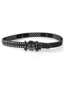 A Men's Solid Color Street Rhinestone Inlaid Fashionable Hip-Hop Skull Belt Summer, School Casual, Business, Boyfriend Husband Father Dad Men Gift, Daily Wear, Fashion, Teen, Outdoor, Vacation, Athletic, Travel, Street, Boho, Vintage Fall, Autumn, Halloween Autumn-Winter Accessories,Suitable For Teens, Youth,Men,Casual, Outdoor, Athletic, Vacation, Graduation Gifts, Birthday, Daily Wear - Multicolor - View 5