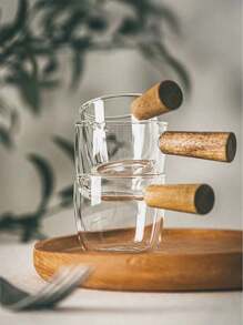 1 Stück Vintage-Stil Spitzauslauf Glas Kaffeetasse mit Holzgriff, Espresso