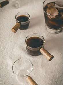 1 Stück Vintage-Stil Spitzauslauf Glas Kaffeetasse mit Holzgriff, Espresso