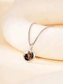 Customizable Photo Print Necklace, Geometric Circle Shape Can Be Engraved With Photos, Pendant Necklace For Mother's Day, Couples