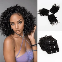 JC 3pcs Set Natural Black Curly Wave Human Hair 3 Bundles Human Hair Extensions For All Skin Tones 6-10 Inch - SNatural - View 5
