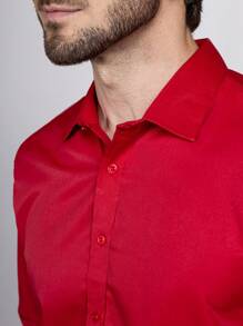 Men's Plain Wrinkle-Free Dress Shirt - Red - View 8