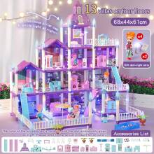 Juego de muñecas de bricolaje con casa de muñecas, incluye muñeca y muebles, regalo de casa de muñecas de princesa, con característica que brilla en la oscuridad (requiere suficiente absorción de luz), (tira de iluminación gratis, muñeca gratis) - Morado - Ver 14