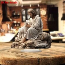 Bohemian Style 2D Ethyl Acrylate Christ And Sheep Sculpture - Christian Home, Office Desk And Bedroom Decor | Multipurpose Religious Desktop Display, English Text Placeholder, Random Hole Style - Multicolor - View 7