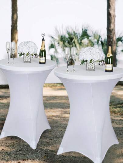 1pc White Spandex Cocktail Tablecloth, Elastic Wedding Bar Table Cloth, Stretch Round Tablecloth, Suitable For Party, Banquet, Hotel, Picnic, Holiday, Birthday, Event, Conference Ceremony Decoration