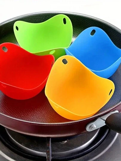 Egg Poacher Cups, Egg Boiler Mold Cup, Silicone Egg Poachers, Egg Poaching Cups With Ring Standers, Poached Egg Cups For Microwave Air Fryer Stovetop Egg Cooking, Non-Stick , Set Of 4,Random Color