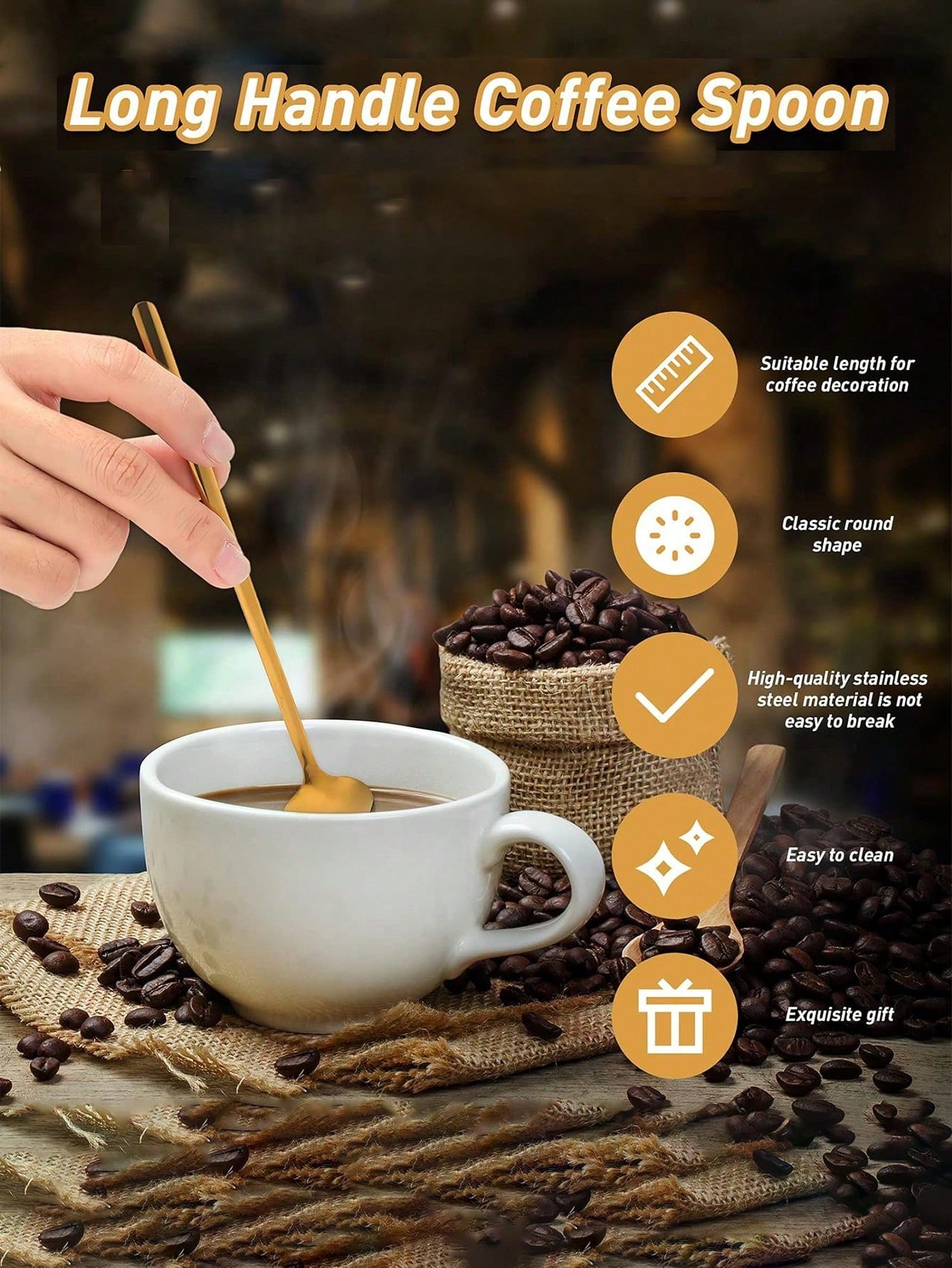 طقم 4 ملاعق طويلة للقهوة والشاي والمشروبات الباردة...