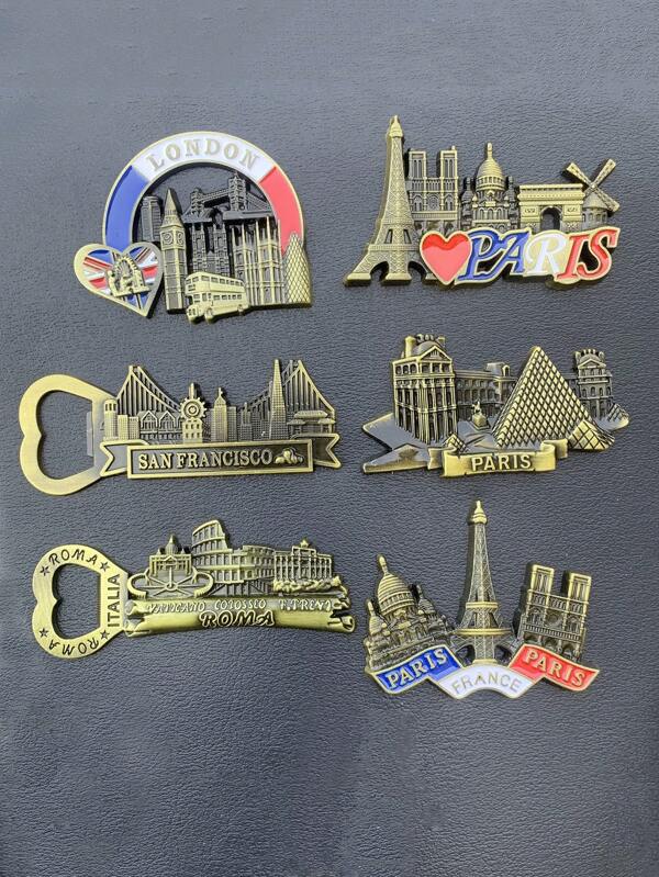 1pc Architectural Style Metal Fridge Magnet, French/London Building Fridge Magnet Travel Souvenir Home Decor Bottle Opener