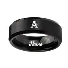 Anillo de acero inoxidable con la letra de nombre personalizada de 36 alfabetos, en caja de terciopelo de lujo, para parejas hombres y mujeres - Blanco y Negro - Ver 16
