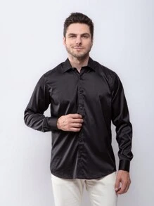 Slim Fit Long Sleeve Black White Dress Shirt Super Offer Immediate Shipping New Collection - 黑色 - 查看 2