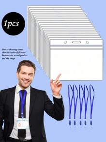 1/5/10/12pcs Clear Name Tags With Hanging Ropes, Plastic Vertical Name Badges, ID Card Clips, Blue Flat Hanging Ropes And Clips, Suitable For Office, Conference Business - Multicolor - View 17