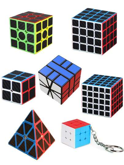 2x2, 3x3, 4x4, 5x5 Pyramid Cube Set, Includes Smooth Carbon Fiber Stickers, SQ-1 Adjustable Puzzle Cube, Suitable For Children And Adults, Back To School, Holiday, Birthday Gift