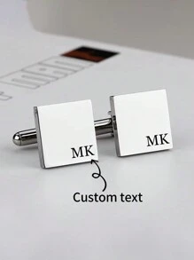 1pc Customized Personalized Cufflinks - Groom Wedding Cufflinks, Groomsmen Gift Monogram Cufflinks, Father's Day Gift, Gift For Brother, Stainless Steel Graduation Gift - Multicolor - View 1