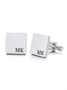 1pc Customized Personalized Cufflinks - Groom Wedding Cufflinks, Groomsmen Gift Monogram Cufflinks, Father's Day Gift, Gift For Brother, Stainless Steel Graduation Gift - Multicolor - View 4