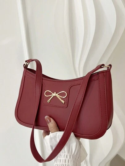 New Fashion Casual Shoulder Women PU Solid Black, Coffee, Khaki Bow Metal Hardware Underarm Coin Purse Makeup Bag