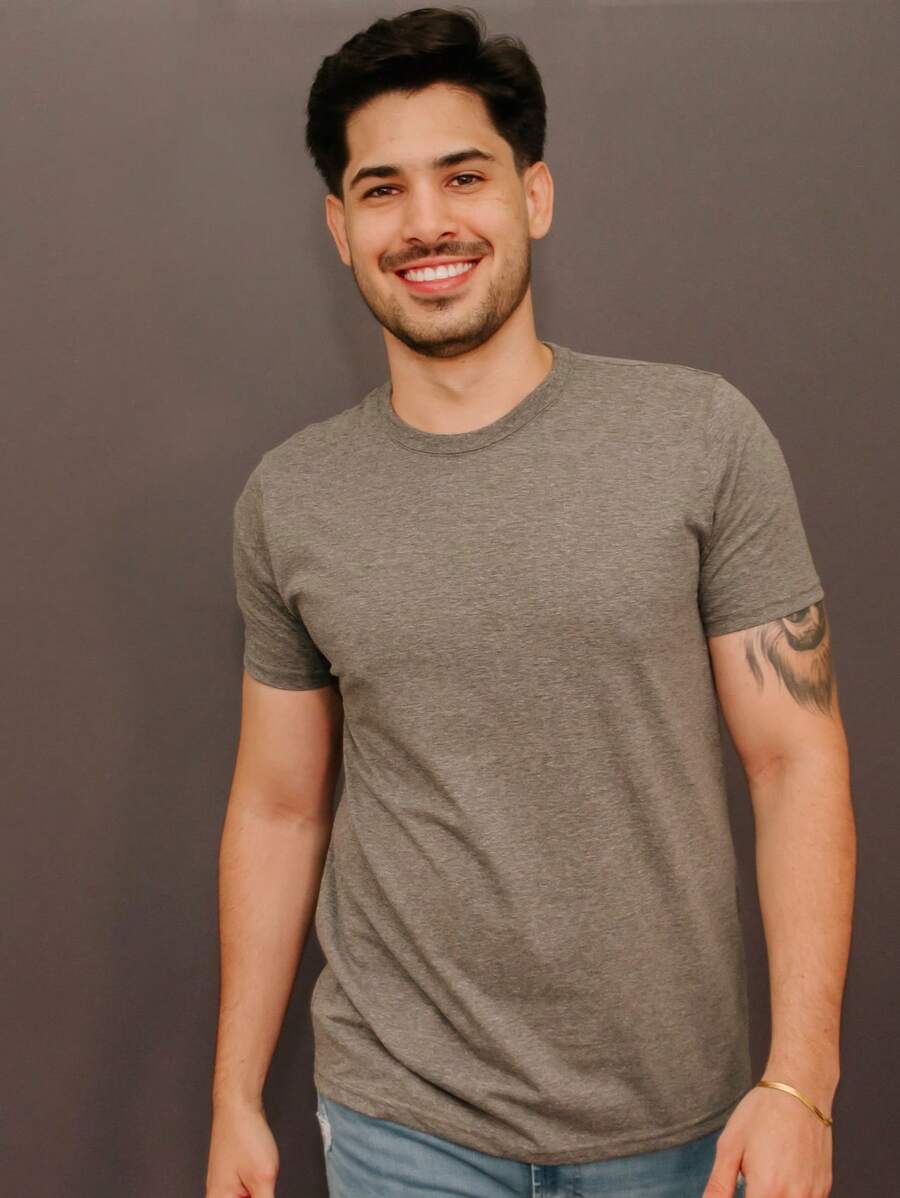 Malwee Men's Basic Plain Shirt Men's T-Shirt 100% Soft Cotton Mesh Fabric Round Neck Sleeve - 深灰色 - 查看 1