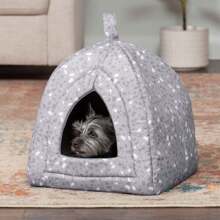 Cat Bed Cave For Indoor Cats & Small Dogs, Washable & Foldable W/ Removable Cushion Print Pet Tent - Gray , Small - Grey - View 5