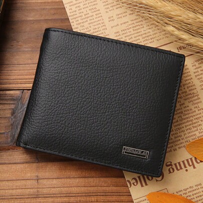 100% Genuine Leather Men Wallets Premium Product Real Cowhide Wallets For Man Short Black Wallet Valentine's Day