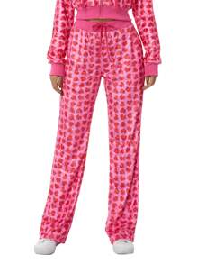 Female Short Coat, Heart Print Long Sleeve Tops With Zipper And Pockets For Spring Fall, Red, S/M/L - Red Pants - View 3