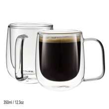 2 pièces et ensemble de 4 tasses à café en verre à double paroi avec anses (250 ml, 350 ml). Ensembles de tasses à thé. Convient aux sachets de thé, au café, au matcha, au thé rouge. Rentrée scolaire