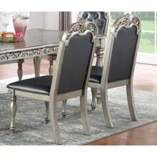 Majestic Formal Set Of 2 Side Chairs Grey / Silver Finish Rubberwood Dining Room Furniture Intricate Design Cushion Upholstered Seat Tufted Back - 彩色 - 查看 5