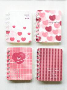 4pcs/Set Floral Embellished Spiral Notebooks, Pocket Sized Mini A7 Diaries, Portable For Office, School,School Supplies,Back To School