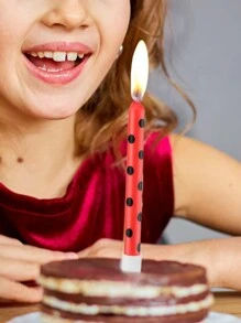 6 件红色瓢虫波尔卡圆点生日派对周年蛋糕装饰蜡烛 - 紅色 - 查看 4