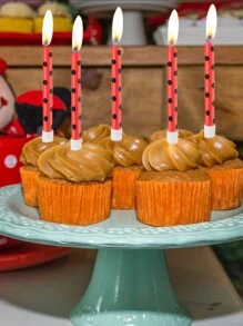 6 件红色瓢虫波尔卡圆点生日派对周年蛋糕装饰蜡烛 - 紅色 - 查看 1