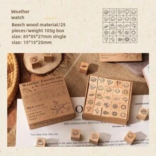 25 Pcs/Box, Vintage Wooden Stamp Set, Suitable For DIY Journals, Scrapbooks And Crafts, Unique, Creative, Personalized Art, Three Options To Choose From,Back To School,School Supplies - Wooden Seal - View 9