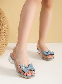 儿童高跟凉鞋，女童蓝色凉鞋，儿童夏季凉鞋，透明高跟凉鞋，时尚童鞋 - 藍色 - 查看 7